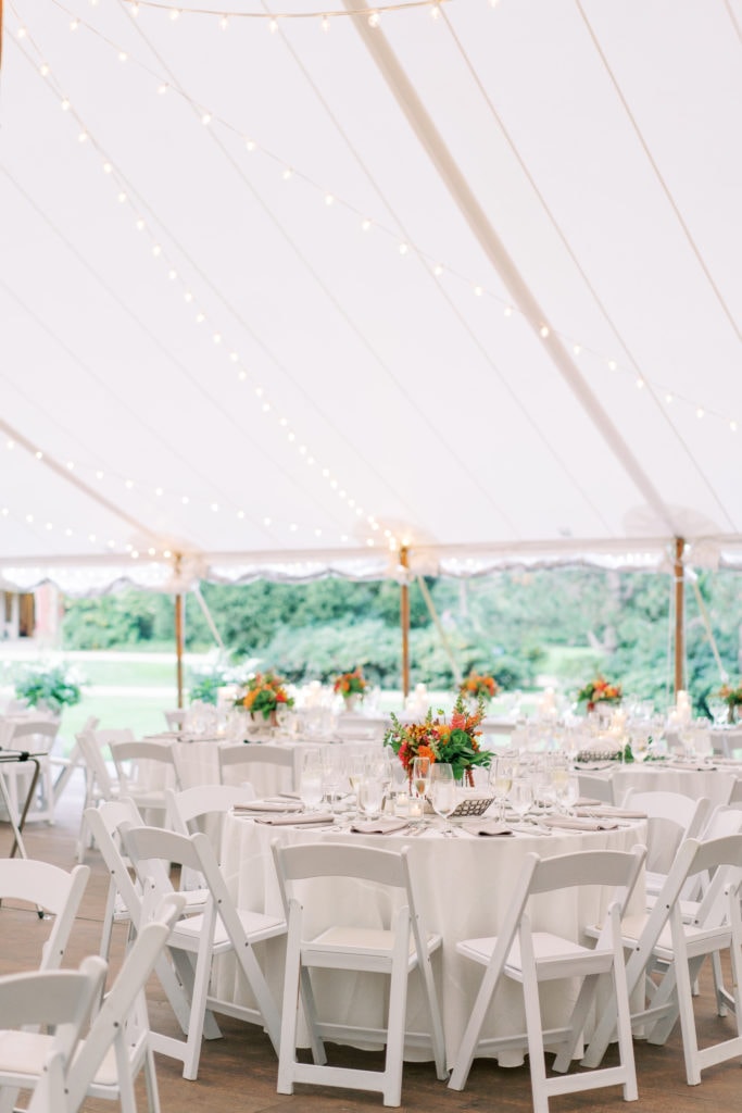 10 Dreamy Mansion Wedding Venues in New England: The outdoor wedding reception under a tent at the Castle Hill on the Crane Estate