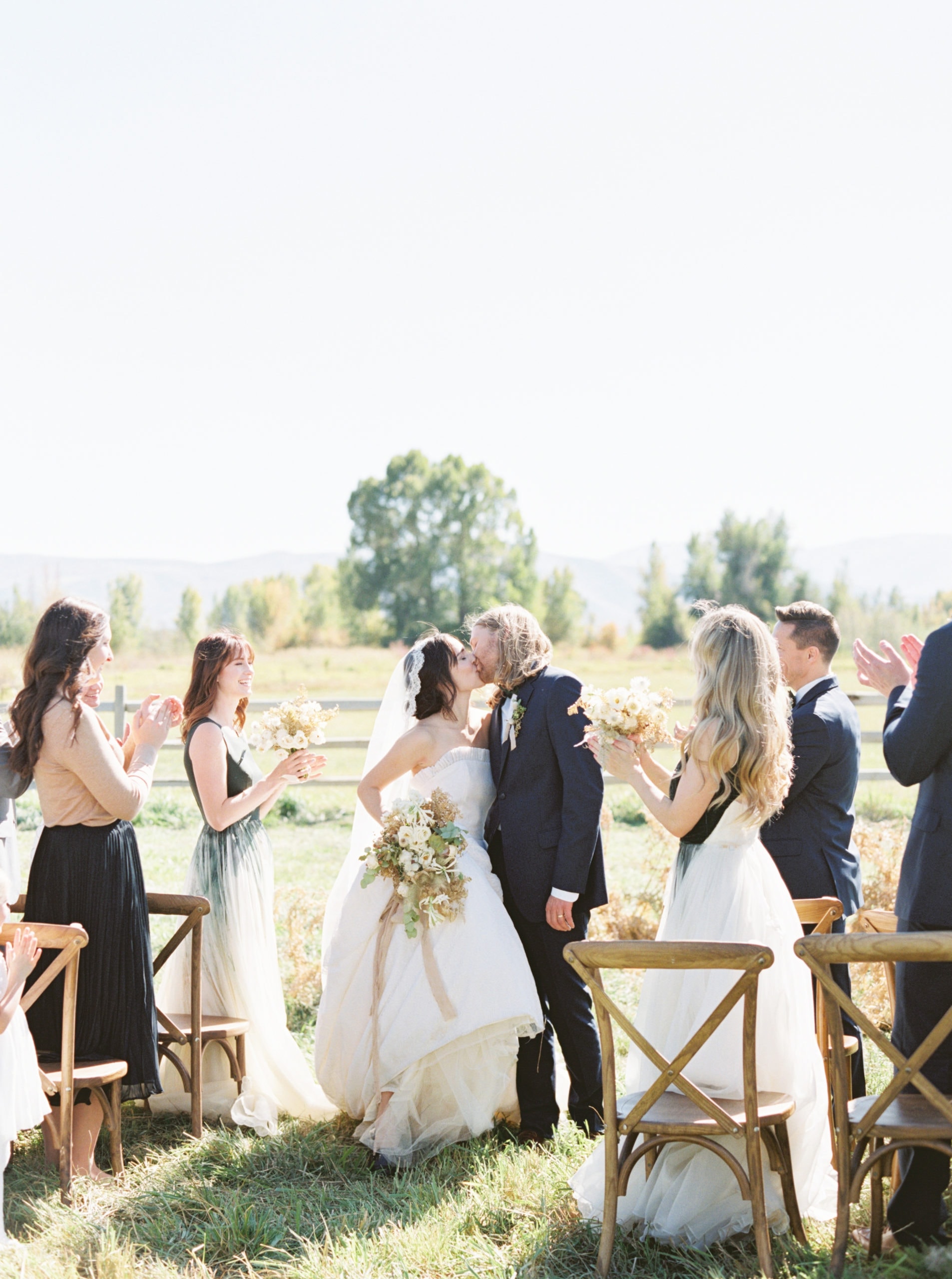 outdoor ceremony bride and groom portrait river bottom ranch Utah film photography