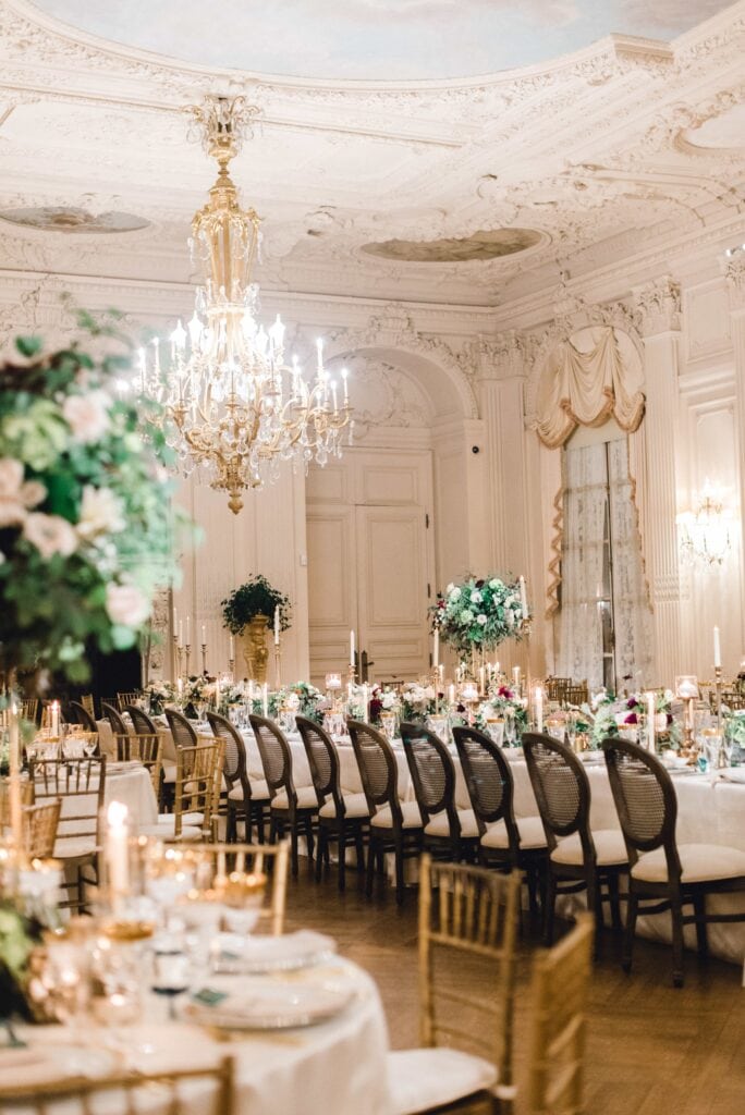 indoor luxury ballroom at Rosecliff wedding venue in Newport, RI