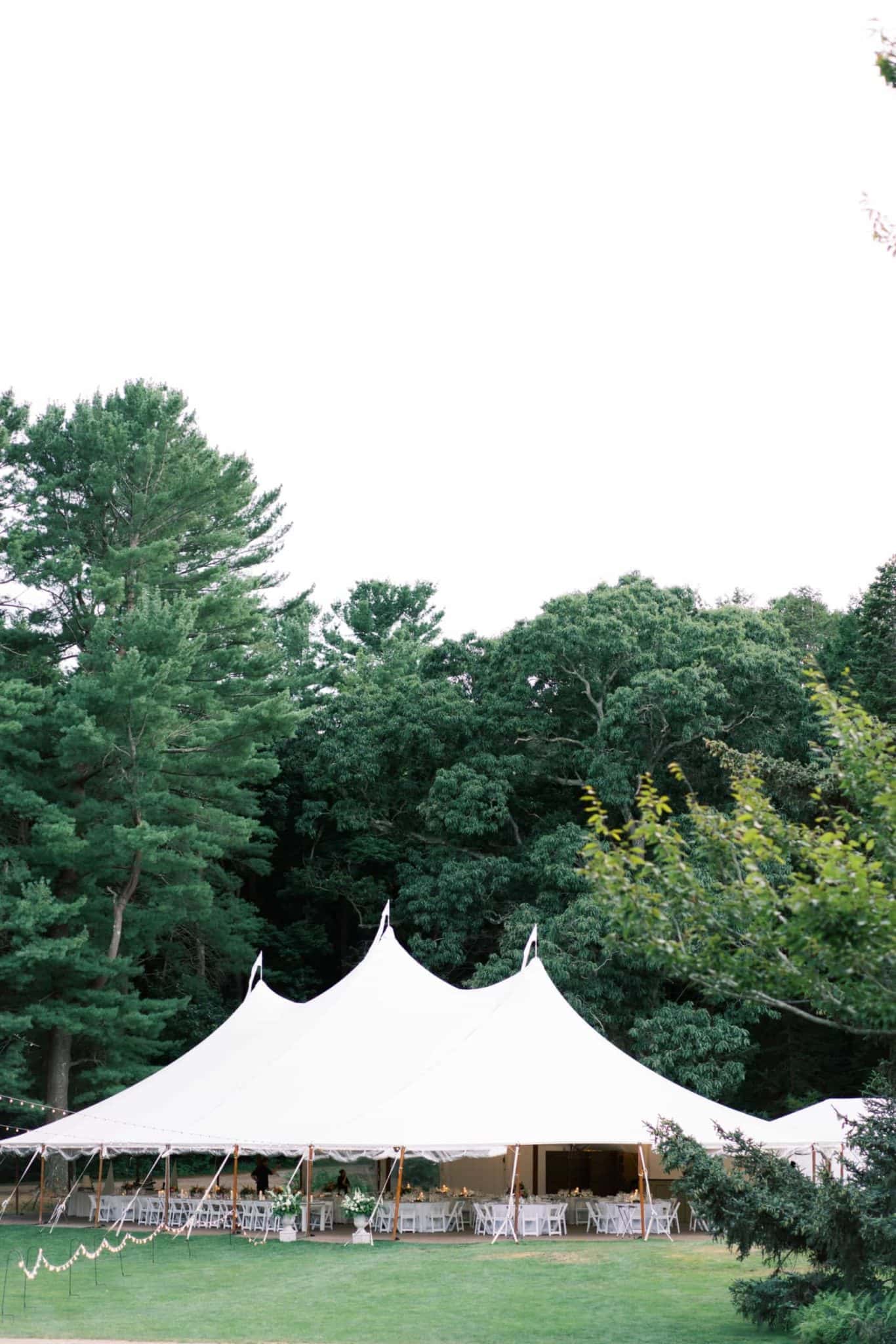 The tent set up at the Bear Mountain Inn + Barn for the wedding in Maine